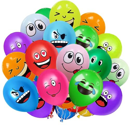 YOUYIKE 20/50/100/200 Pièces Ballons Emoji, 12 Pouces Ballons Smiley de Fête de Couleurs, Ballons en Latex Série Émotion, Ballons Emoticones Enfants, pour Fêtes, Anniversaire, Déco(20)