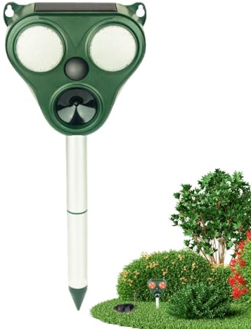 Repelente de animales alimentado por energía solar, dispositivo repelente de estacas, repelente ultrasónico alimentado por energía solar, repelente de animales impermeable con luces LED para patio