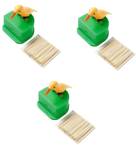 Amosfun 3st Vogel-zahnstocher-Box Zahnstocherdose Automatischer Zahnstocherhalter Aufbewahrungsdose Für Zahnstocher Wohnmöbeldekor Aufbewahrung Von Zahnstochern Im Restaurant Yellow Bambus