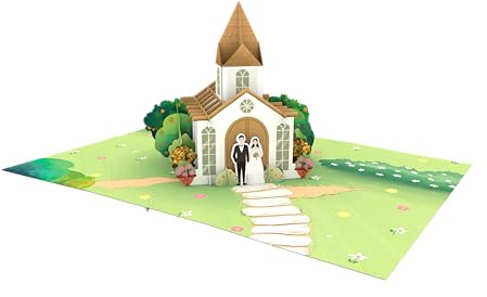 Save the Date Karte, 3D-Pop-Up-Karte mit Kirche und Paar, perfekt für Hochzeiten