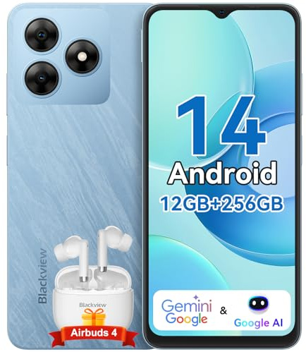 Blackview WAVE 8 Android Phones, 12GB+256GB/2TB, Android 14 Smart Phone, 6.56 HD+ 90Hz Display, 5000mAh Long Battery, 13MP+8MP, 4G Dual SIM Unlocked Mobile Phones, Fingerprint/Face Unlocked -Blue
