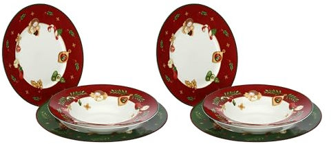 THUN, Set 6 Piatti in Porcellana, Collezione Sorprese di Natale, Set per Casa e Cucina, Idea Regalo per Natale, Piatto Piano Ø 23.3 cm, Piatto fondo Ø 28.4cm, Piatto frutta Ø 23.3 cm