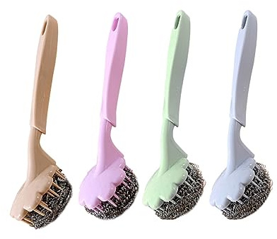 Healeved 3piezas Cepillos De Limpieza Inoxidable con Mango De Plástico para Cocina Estropajos De Esmalte y Olla Aleatorios