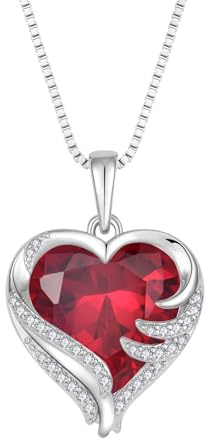 starchenie Herz Halskette Damen 925 Sterling Silber Geburtsstein Anhänger Kette Engel Flügel Wächterliebev Schmuck Geschenke für Frauen Mama