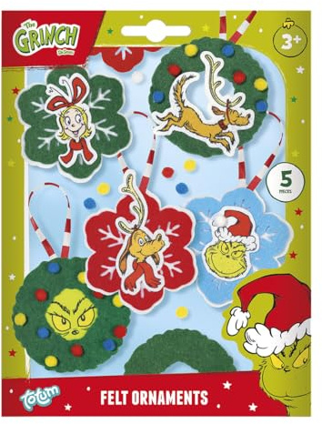 GRINCH Filzanhänger Set | 5x DIY Weihnachtsbaumschmuck zum Basteln | Lustige Deko für Kinder ab 3 Jahren