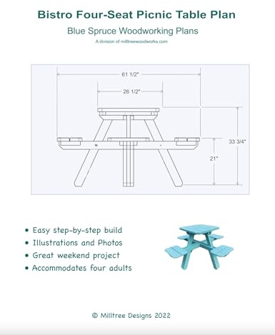 Bistro Four Seat Picnic Table Plan