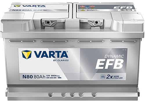 VARTA Automotive DYNAMIC EFB (N80) 12V 80Ah 800A - Nassbatterie für Start-Stopp Systeme - Starterbatterie für Autos mit erhöhtem Energiebedarf - Wartungsfreie Bleisäurebatterie