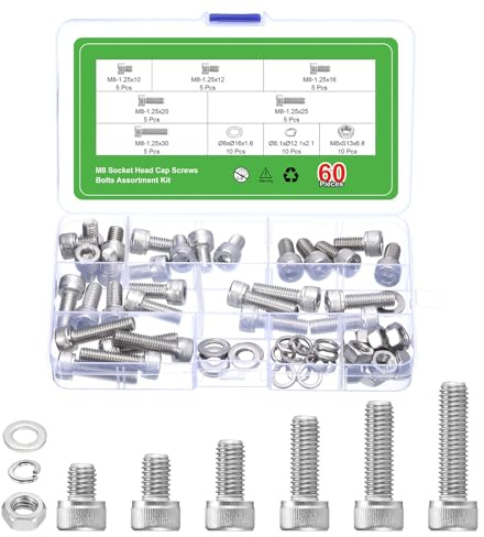 QUARKZMAN Kit Bulloni a Testa Esagonale M8 Viti 304 Tono Argento | Acciaio Inossidabile, a Esagono Incassato