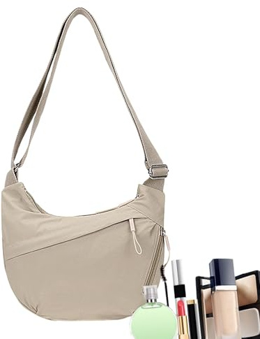 Bolso bandolera de nailon para mujer, bolso bandolera de moda para mujer, bolso hobo compacto, práctico hombro de nailon, bolsa hobo pequeña de media luna, bolsa de nailon ajustable de moda