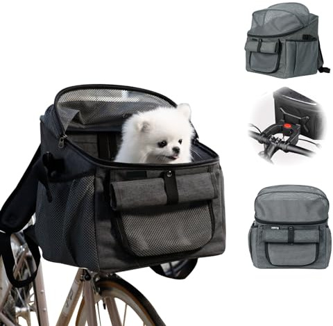 Hundefahrradkorb, Fahrradkorb für Hunde, Hundekorb Fahrrad Vorne, Hundefahrradkorb mit Mesh Fenster, Faltbarer Fahrradkorb Vorne für kleine mittelgroße Hunde Katzen