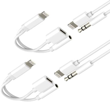 Adaptador Lightning a Jack 3.5mm F(2pack) para iPhone 14 13 Pro Max Auriculares Cargador Cable Certificado MFI para Apple para iPad Adapter Audio AUXiliar Conector Headphones Charger Accesorios Coche