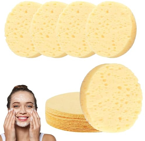 Gesichtsschwämme, komprimierte Gesichtsschwämme, Reinigung, natürlicher Holzzellstoff zum Entfernen von Make-up, Peeling, 6,3 cm, Beige, 10 Stück