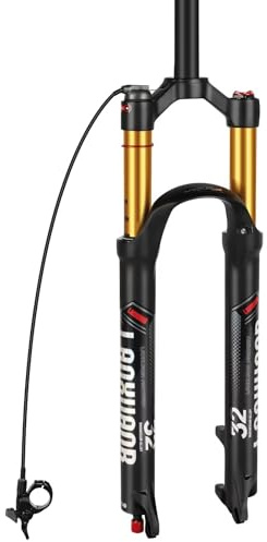 LANXUANR Fourches VTT 26/27,5/29 Pouces. Réglage du Rebond, Suspension pneumatique. Tube Droit/Conique 1-1/8 Pouce x 220 mm,9 x 100 mm à Serrage Rapide,Frein à Disque