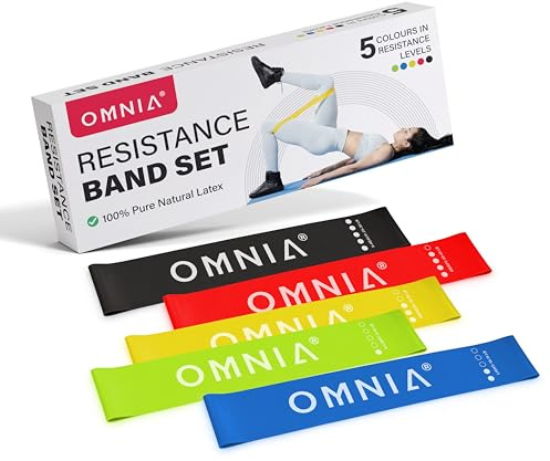 OMNIA Resistance Bands Set for Home Workouts – Durable Exercise Bands for Strength Training, Yoga, Pilates, Physio – 5 Resistance Levels – Unisex Fitness Bands