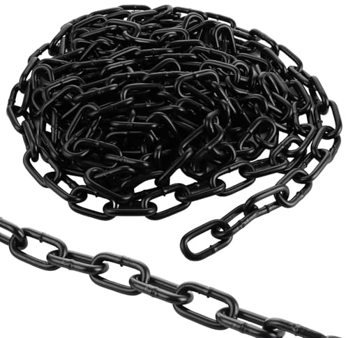 VIDETOL 4 Meter Schwarz Stahlkette Meterware, Ø 8mm Gliederkette Kohlenstoffstahl, Schaukelkette, Gliederkette Silber, Sicherheitskette zum Aufhängen von Zäunen