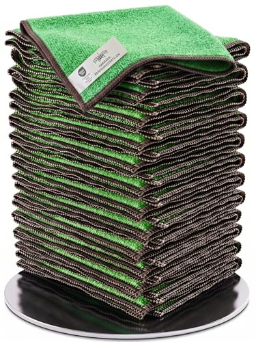 Wowtowelz Mikrofasertücher für Küche, Bad, Haushalt und Auto - Reinigungstücher, Putzlappen, Wischtücher aus recyceltem Plastik 12er Set - 40x40cm - Grün/Grau