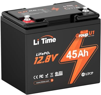LiTime Batería Litio 12V 45Ah, Protección de Baja Temperatura y 45A BMS, 4000-15000 Ciclos, 10 Años de Vida útil, para Barcos pequeños, Camper, Sondas de Pesca