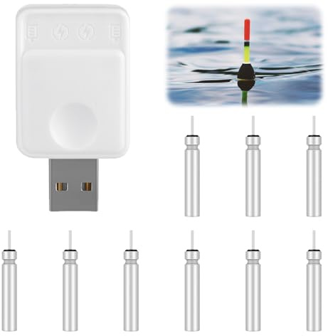 Tulov Batteria da pesca a LED, 9 pezzi, ricaricabile CR425, USB, batteria da pesca a LED, 3,7 V, per campane di allarme di pesca e pose, compatibile con accessori da pesca (argento)