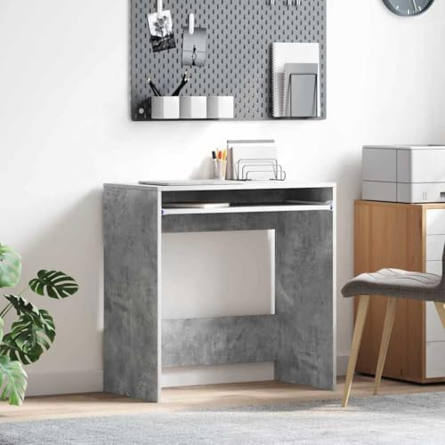 QJBSAVVA Computertisch Grau Moderner Schreibtisch aus Spanplatte mit Betonoptik Rechteckiger Bürotisch für Homeoffice und Studierzimmer