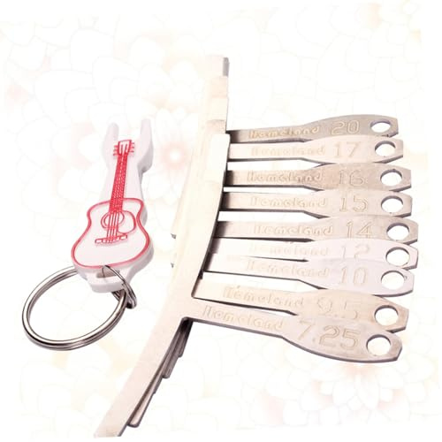 FRCOLOR Medidor De Radio Del Diapasón Para Guitarra, Juego De 9 Hojas De Metal Con Llavero, Herramienta Profesional De Luthier Para Calibrar Radio Del Puente Acústicas y Eléctricas