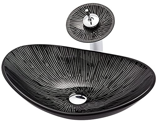 Lavandino da appoggio Artistico per Bagno, Moderno lavabo in Vetro temperato, lavabo da appoggio per Bagno con Set di Scarico a Scomparsa, A
