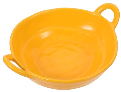 Healifty Ciotola Insalata Ceramica Gialla Opaca con Doppie Orecchie Multifunzione per Servire Frutta Zuppe e Minestre Resistente al Calore e Adatta Microonde Capacità Ampia per Casa e