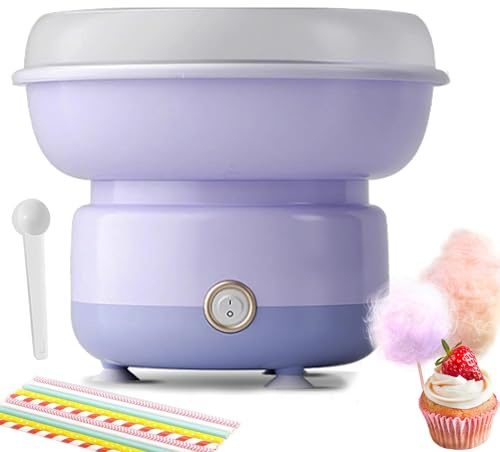 Automatic Cotton Candy Machine, 500W Professional Candy Floss Machine with 270MM Large Pallet and Splash Prevention Bowl, Washable Round Cotton Sugar Machine for Birthday Party, Christmas Purple