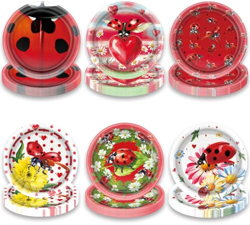 60Pcs Ladybug Plates 6 Styles 7in Miraculous Ladybug Birthday Party Paper Plates Lady Bug Birthday Party Decorations