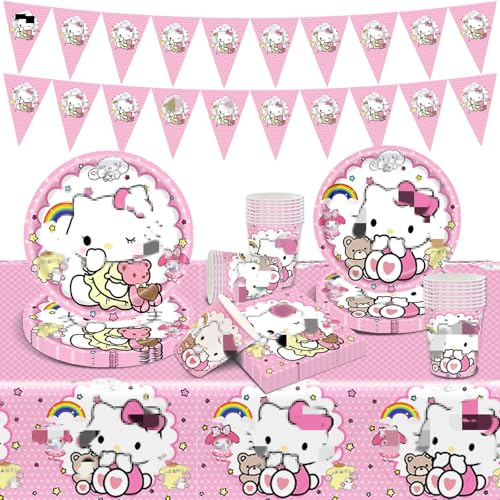Partygeschirr Geburtstag Deko Mädchen Pappteller Kinder- Anime Partygeschirr BirthdayGeburtstagsdeko Mädchen Junge Geschirr Party Tableware Supplies Kit Teller Tischdecke Servietten Tassen Banner