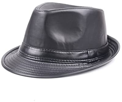 Faux läder fedora hatt män svart casual jazz caps vinter vintage filt trilby hatt gentleman klassisk panama cap man(Brown)