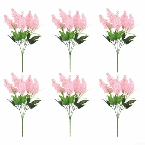 6 künstliche Lavendel und Hyazinthe Blumen für Blumenarrangements im Wohn- und Geschäftsbereich, Seidenmaterial mit authentischer Optik (Rosa)