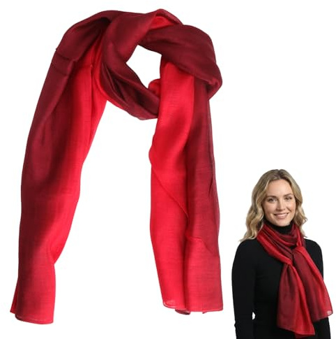SERYUUT Seidenschal Damen Maulbeerseide Rot, 180x90cm, Leicht, Herbst | Leichter Damenschal aus Maulbeerseide, 180x90cm. Zarter roter Farbverlauf. Elegantes Accessoire für den Herbst.