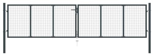 Galvanised Steel Mesh Garden Gate 400x150cm, Anthracite Powder-Coated Metal Gate for Driveway, Durable Chain Link Fence Entry with Ground Stake & Keys