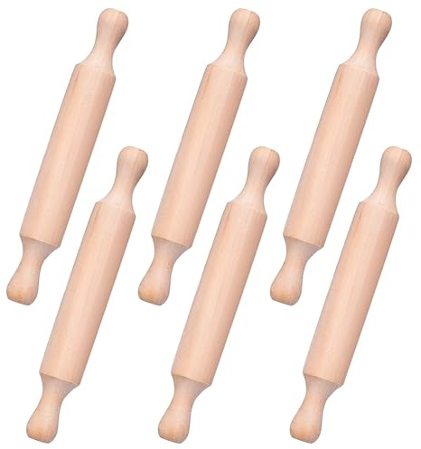 KIPTVO 6PCS Small Rolling Pin, Non-Stick Wooden Mini Rolling Pins for Baking, 2 Rollers Handle Easy-Grip Dough Roller, for Playdough, Cookie, Pie Crust & Pastry Making