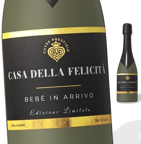FunFest - Sekt- / Champagner-Etikett - Bebè in arrivo - Schwarz & Gold (Achtung: Text auf ITALIENISCH)