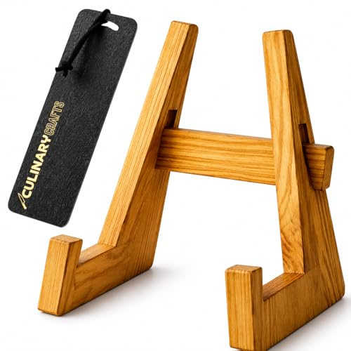 Solid Wood Cookbook Stand & Book Rest – Wooden Recipe Holder, Kitchen iPad & Tablet Stand, Multi-Use Display Easel for Cookbooks, Vinyl Records & Chopping Boards, Hands-Free Reading Stand