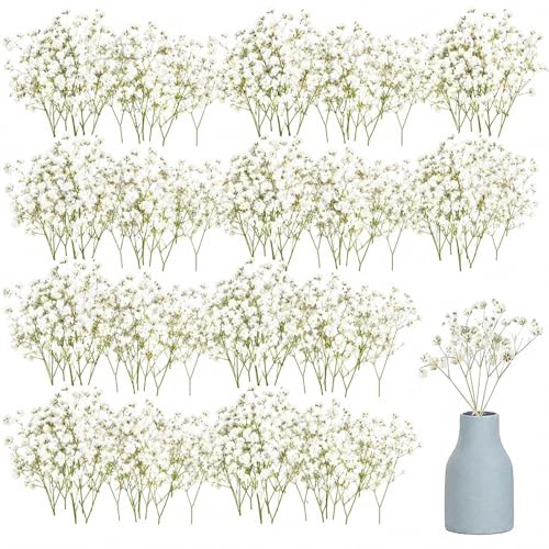 CZAYEFNH 50 Pcs Fiore Artificiale Finti Bianca Gipsofila, mazzi di fiori artificiali Gypsophila per il respiro del bambino di fiori finti, per la decorazione della casa di nozze, decorazione fai da te