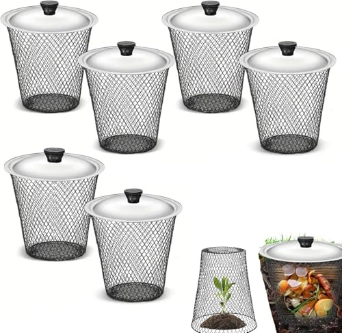 Composteur De Jardin 2 en 1, Lot De 6 Composteurs en Maille Métallique avec Couvercle Cloche De Protection pour Plantes Et Bac À Compost Protection Contre Les Animaux pour Potager Et Jardin