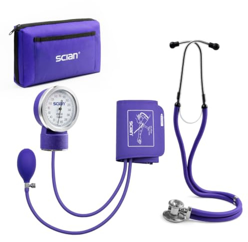Scian Professional Aneroid Sphygmomanometer and Sprague Rappaport Stethoscope, Manual Blood Pressure Kit with Cuff and Carrying Case, Ideal for Doctors, Nurses, and Students, Purple