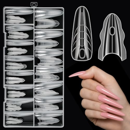 AOOWU smörgås dubbla nagelformer 180 stycken (15 storlekar), gelförlängning nagelförlängning polygel naglar, transparenta dubbla tips naglar för nagelkonst manikyrsalong och gör-det-själv hemma