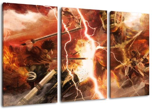 Dream-Arts Attack on Titan Motiv, 3-teilig auf Leinwand (Gesamtformat: 120x80 cm), Hochwertiger Kunstdruck als Wandbild. Billiger als EIN Ölbild! Achtung KEIN Poster oder Plakat!