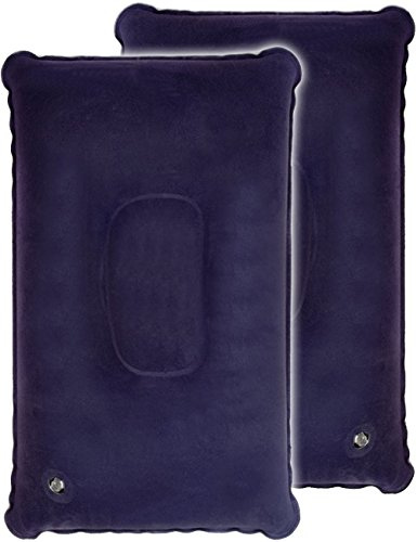 HomeTools.eu® 2X Faltbare & Aufblasbare Reise-Kissen, blau, 38x25cm, 2er Set
