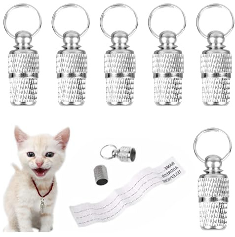 Husdjurs-ID tubbricka 6 st rostfritt stål anti-förlorad hund katt ID-bricka adressnamn etikett för katt hund valp halsband