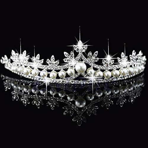 Xuniu Braut Kristall Krone, Braut Prinzessin Strass Perle Haar Tiara Hochzeit Schleier Stirnband Krone