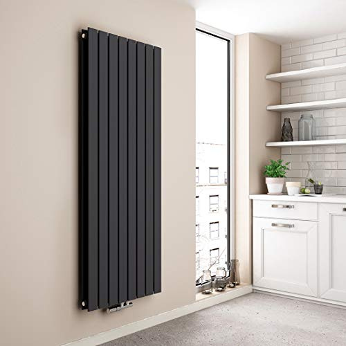 EMKE Design Heizkörper Flach, 1600x616 mm Vertikal Flachheizkörper mit Mittelanschluss, Doppellagig Paneelheizkörper Wandheizkörper für Bad, Schlafzimmer & Wohnzimmer, Anthrazit 1933W