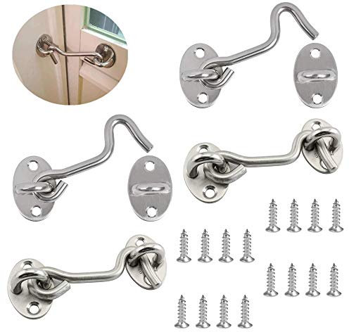 DARENYI 4 Stück Sturmhaken mit öSe, Edelstahl Kabinenhaken Türhaken, für Türen, Garagentor, Fenster, (7,5 cm/3 Zoll)