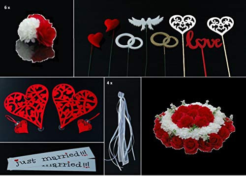 KREATIVSET hochwertige Rosen bouquet extrastarken Saugnäpfen Dekorationen auf dem Gipfel Türgriffdekorationen Spiegeldekorationen Autoschmuck Hochzeit Car Auto Wedding Deko PKW ®Auto-schmuck (DS rot)