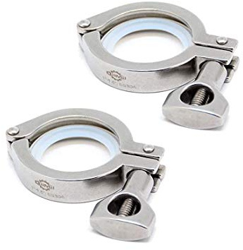 QiiMii Stainless Steel 304 Heavy Duty Sanitary Clamp Single Pin Tri Clover 1.5 inch with 1 pc Silicone Gasket, 2 Pack