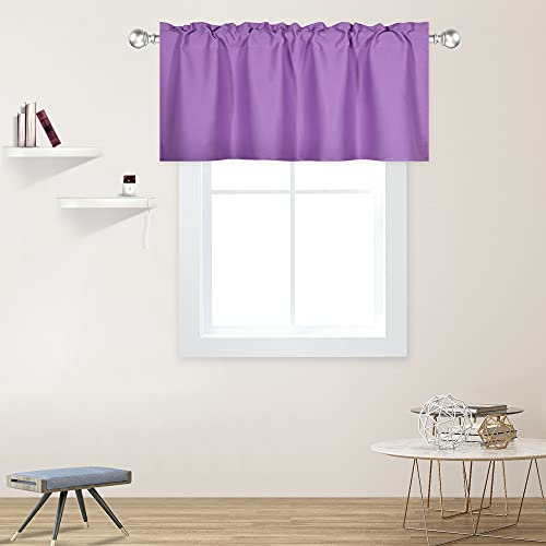 DECOVSUN Light Purple Valance for Windows 42x18 Inch Solid Thermal Insulated Blackout Rod Pocket Kitchen Short Curtain Toppers Valance for Bathroom Living Room, Lilac Lavender