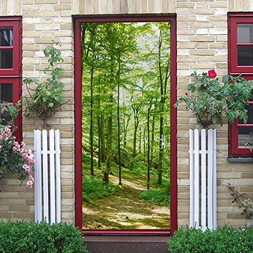 A.Monamour Türtapete Selbstklebend Türfolie Türposter 3D Grüne Bäume Natur Wald Landschaft Vinyl Folie Türdeko Tapete Wandbild Türaufkleber Türtattoo 90 x 200 cm